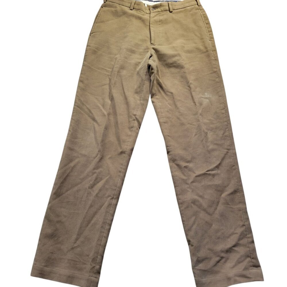 Brooks Brothers Dress Pants Mens 34x34 Tan Hudson Soft Cotton Trousers Stains*